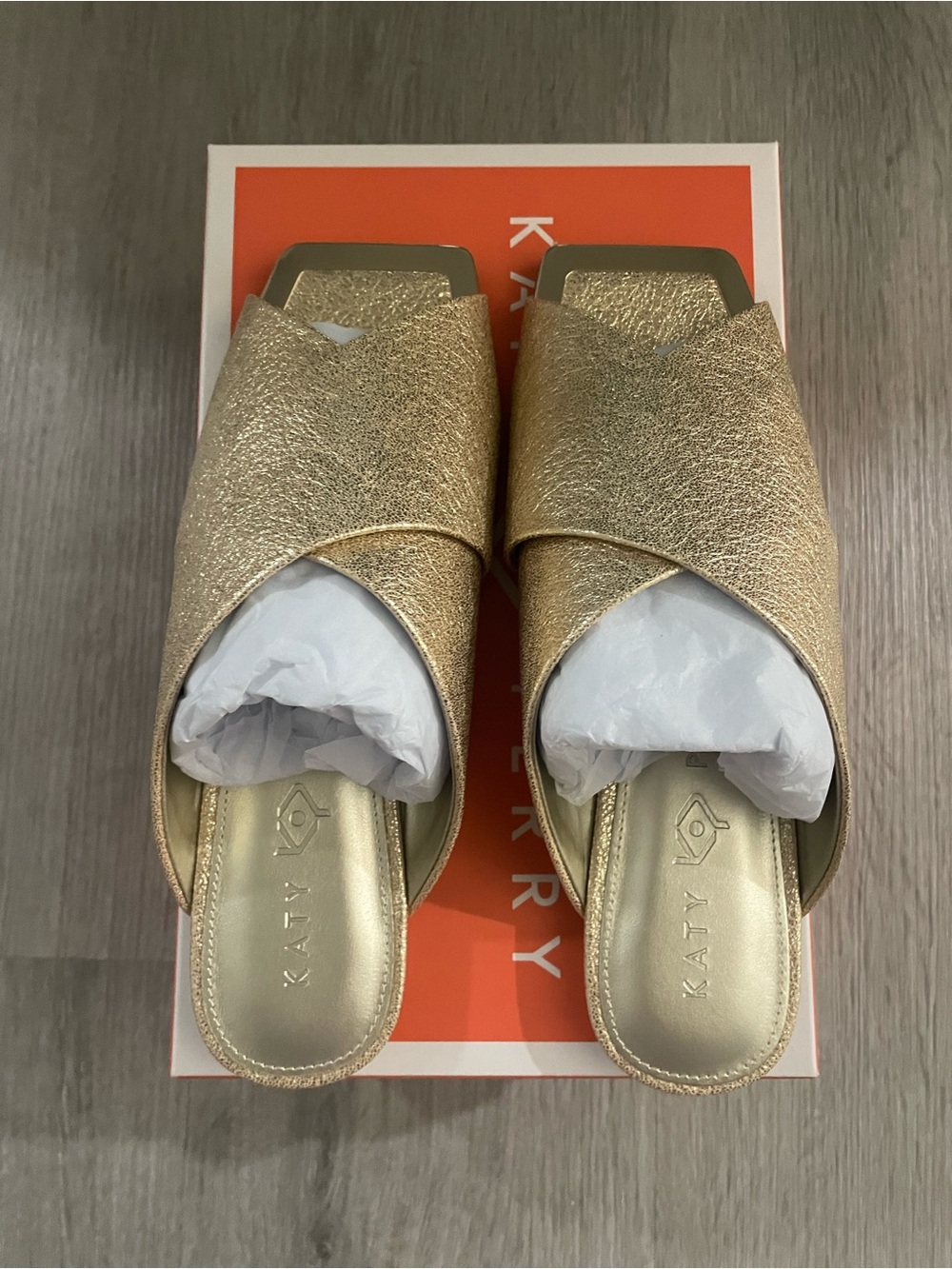 Katy Perry Collections Metallic Gold Crisscross Slide Mules